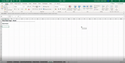 Stock Data Time a New Update of Excel